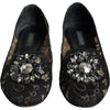 Dolce & Gabbana Black Lace Crystal Ballet Flats Loafer Shoes