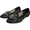 Dolce & Gabbana Black Lace Crystal Ballet Flats Loafer Shoes