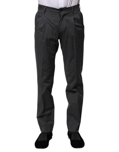 Dolce & Gabbana Gray Striped Cotton Formal Pants
