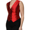 Dolce & Gabbana Red Black Button Down Sleeveless Vest Top