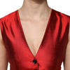 Dolce & Gabbana Red Black Button Down Sleeveless Vest Top