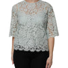 Dolce & Gabbana Mint Green Floral Lace Cotton Blouse Top