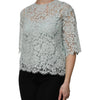 Dolce & Gabbana Mint Green Floral Lace Cotton Blouse Top