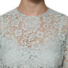 Dolce & Gabbana Mint Green Floral Lace Cotton Blouse Top