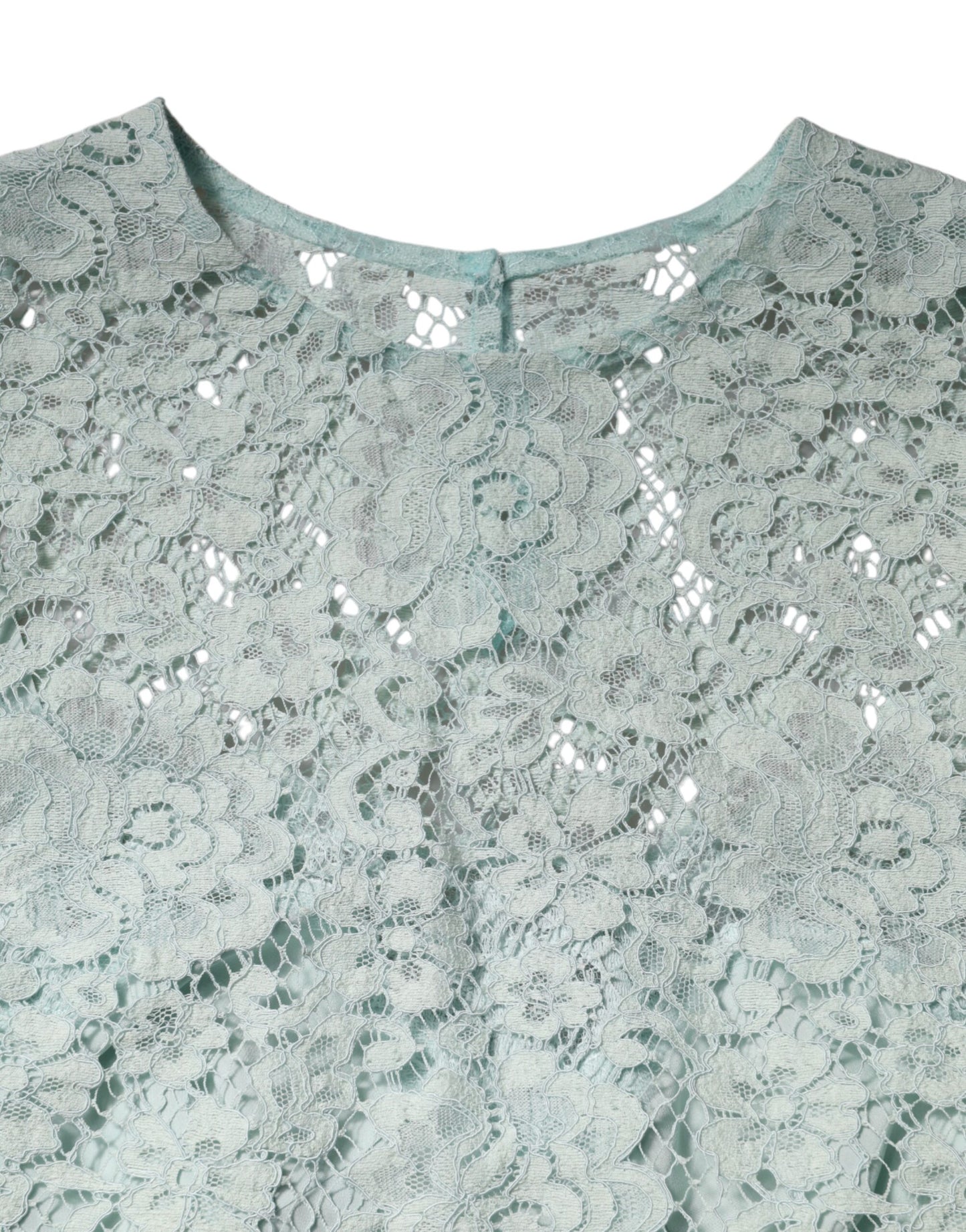 Dolce & Gabbana Mint Green Floral Lace Cotton Blouse Top