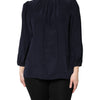 Dolce & Gabbana Blue Silk Mock Neck Long Sleeves Blouse Top