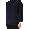 Dolce & Gabbana Blue Silk Mock Neck Long Sleeves Blouse Top
