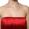 Dolce & Gabbana Red Silk Strapless Fringe Crop Tube Top