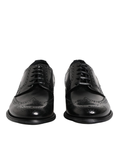 Dolce & Gabbana Black Leather Derby Wingtip Formal Shoes