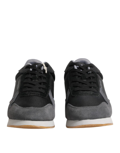 Trussardi Black Gray Lace Up Low Top Casual Sneakers Shoes