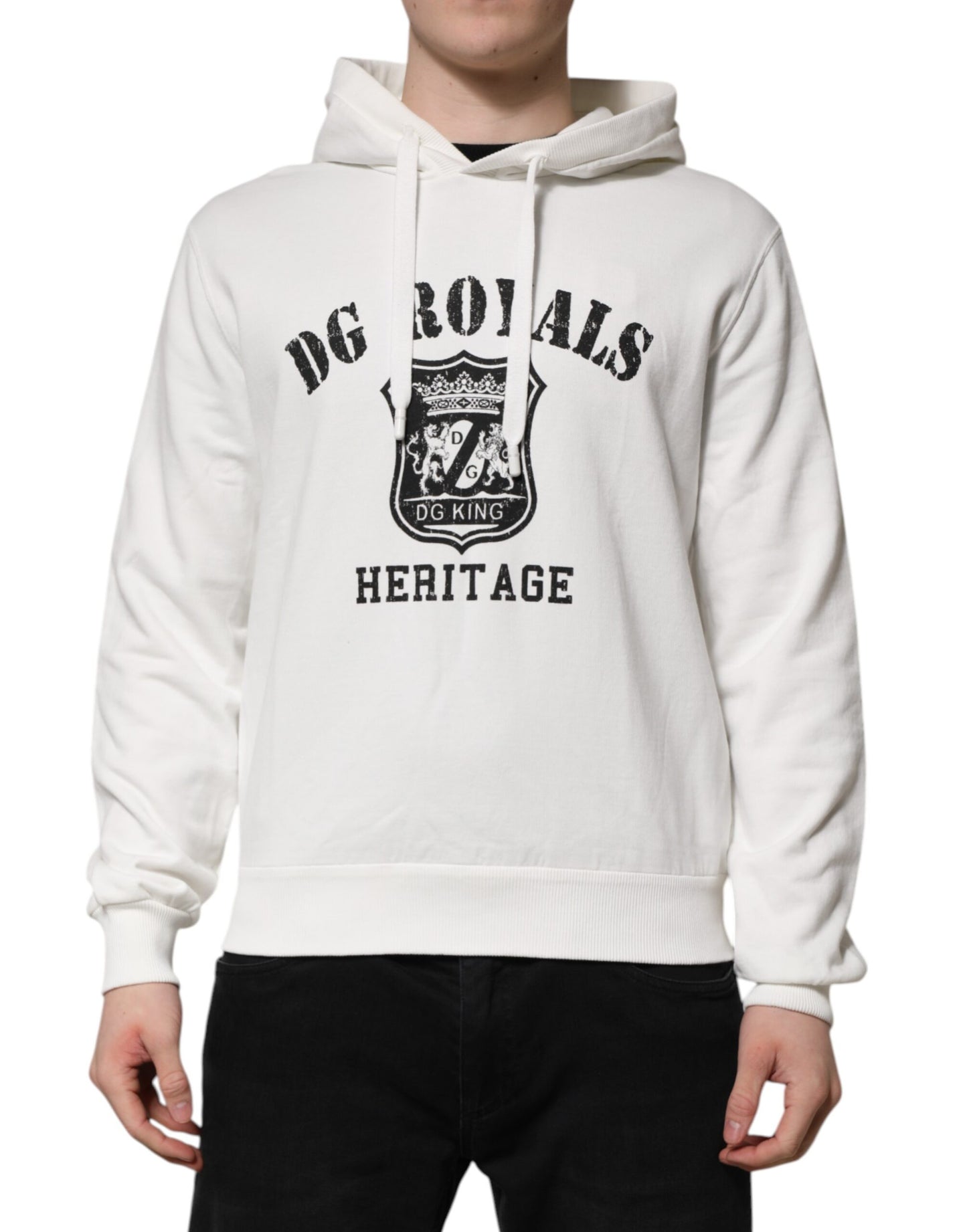 Dolce & Gabbana White Cotton DG ROYAL Print Hooded Sweater