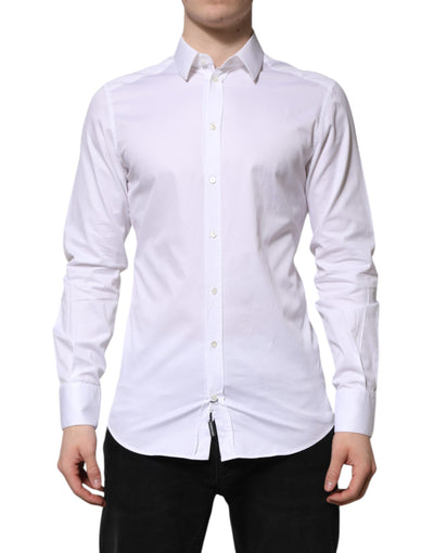 Dolce & Gabbana White Cotton GOLD Long Sleeve Men Dress Shirt