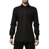 Dolce & Gabbana Black Cotton Jacquard GOLD Collar Dress Shirt