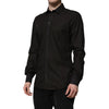 Dolce & Gabbana Black Cotton Jacquard GOLD Collar Dress Shirt