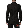 Dolce & Gabbana Black Cotton Jacquard GOLD Collar Dress Shirt