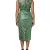 Dolce & Gabbana Green Cotton Floral Lace Sheath Midi Dress