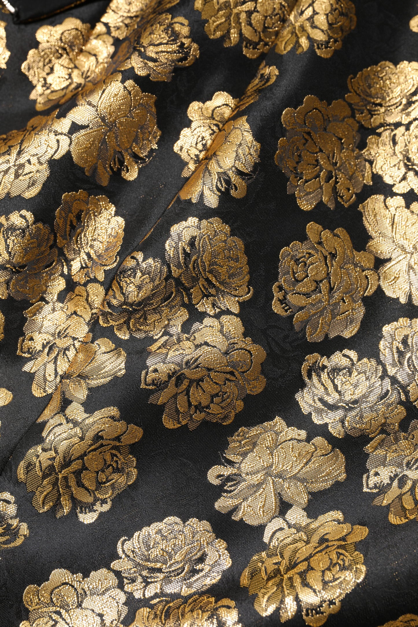 Dolce &amp; Gabbana – Schwarz-goldener Jacquard-Minirock mit Blumendruck