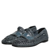 Dolce & Gabbana Blue Woven Leather Slip On Loafers Shoes