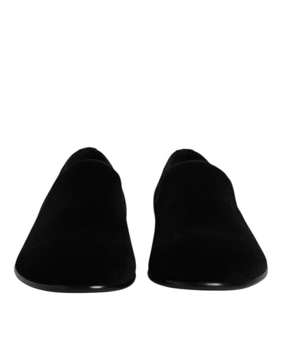 Dolce & Gabbana Black Velvet Slip On Loafers Formal Shoes