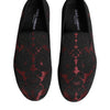 Dolce & Gabbana Red Black Jacquard Slip On Loafers Shoes