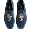 Dolce & Gabbana Blue Velvet DG Logo Loafers Formal Shoes