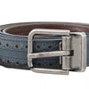 Dolce & Gabbana Blue Perforated Leather Gray Buckle Belt