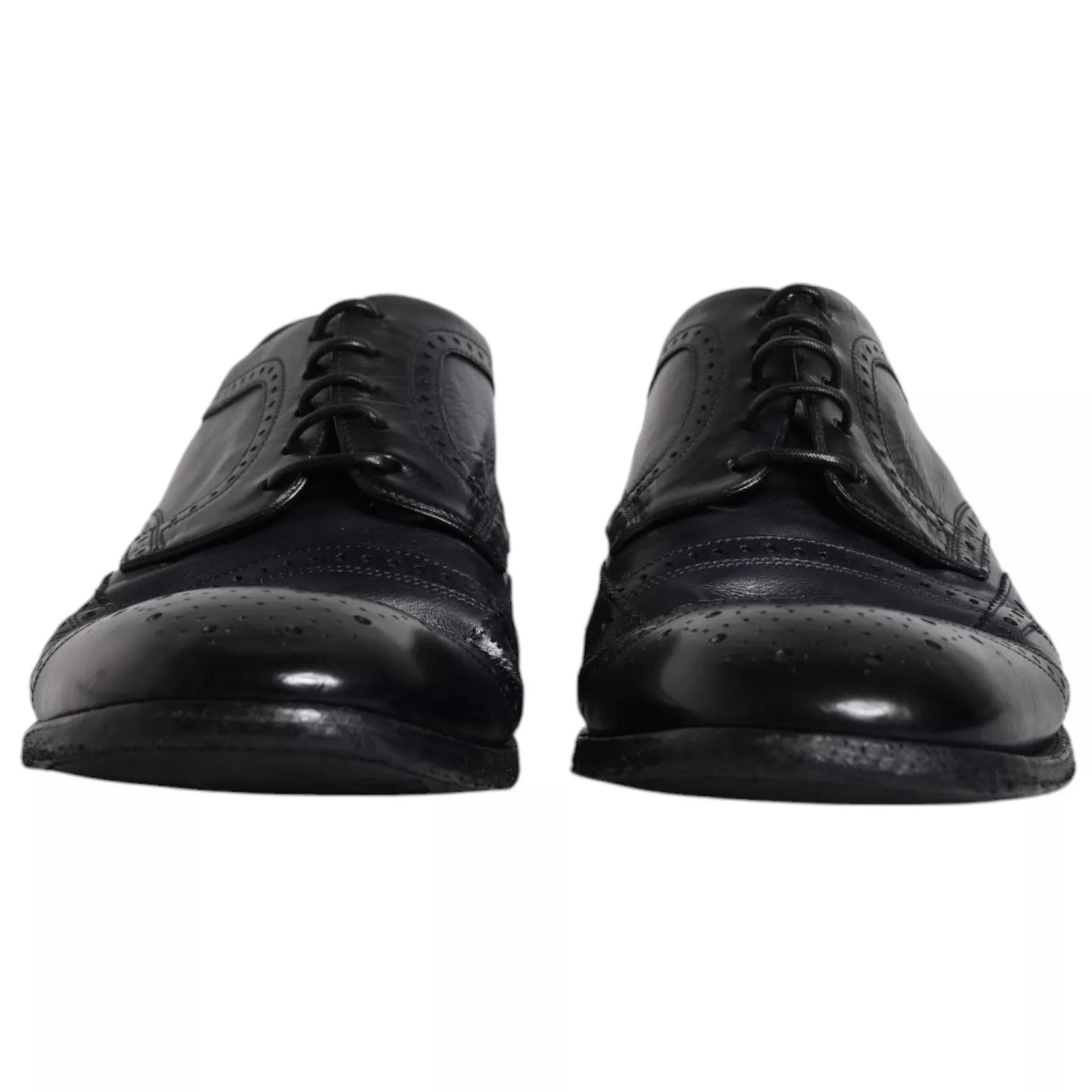 Dolce & Gabbana Dark Blue Leather Derby Wingtip Formal Shoes
