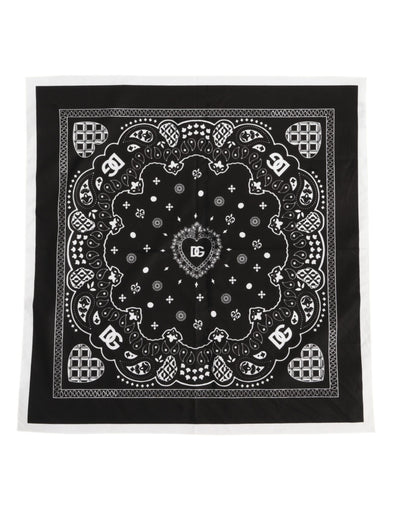 Dolce & Gabbana Black White Bandana Square Men Foulard Scarf