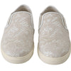 Dolce & Gabbana White Leather Lace Slip On Loafers Shoes