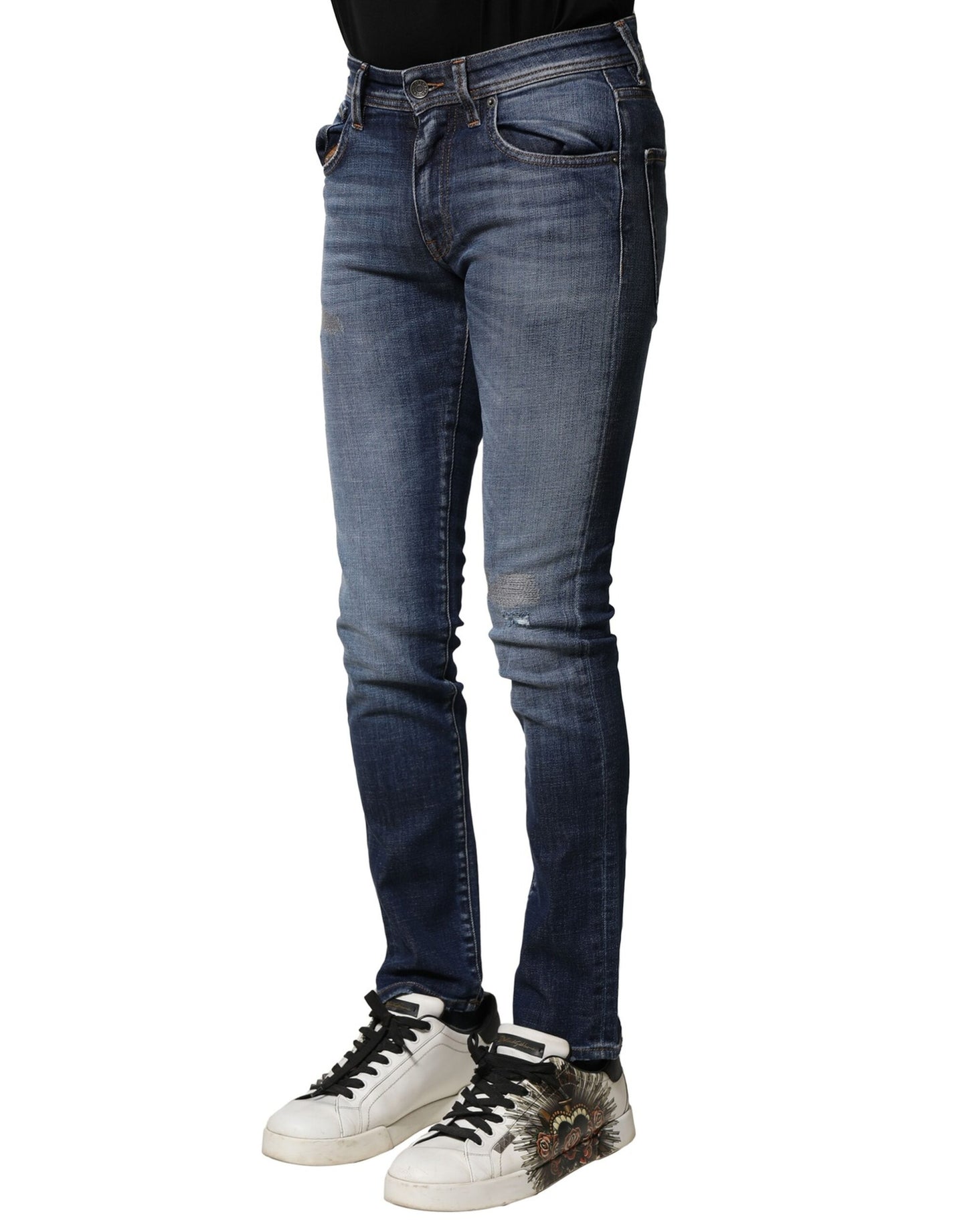 Dolce &amp; Gabbana Blaue Slim Fit-Jeans aus gewaschener Baumwolle für Herren