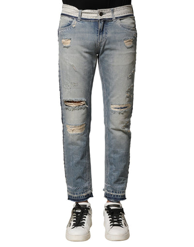 Dolce & Gabbana Light Blue Tattered Straight Men Denim Jeans
