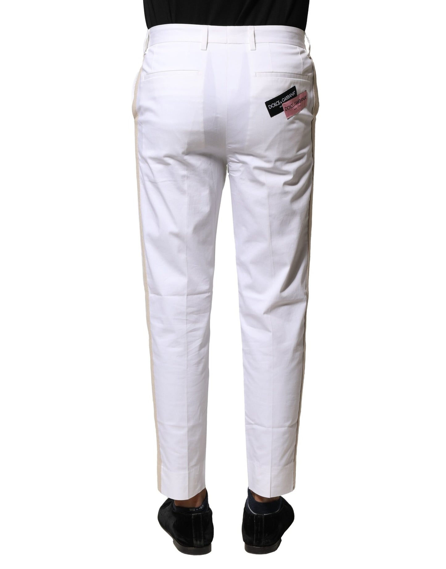 Dolce & Gabbana White Cotton Straight Logo Men Pants