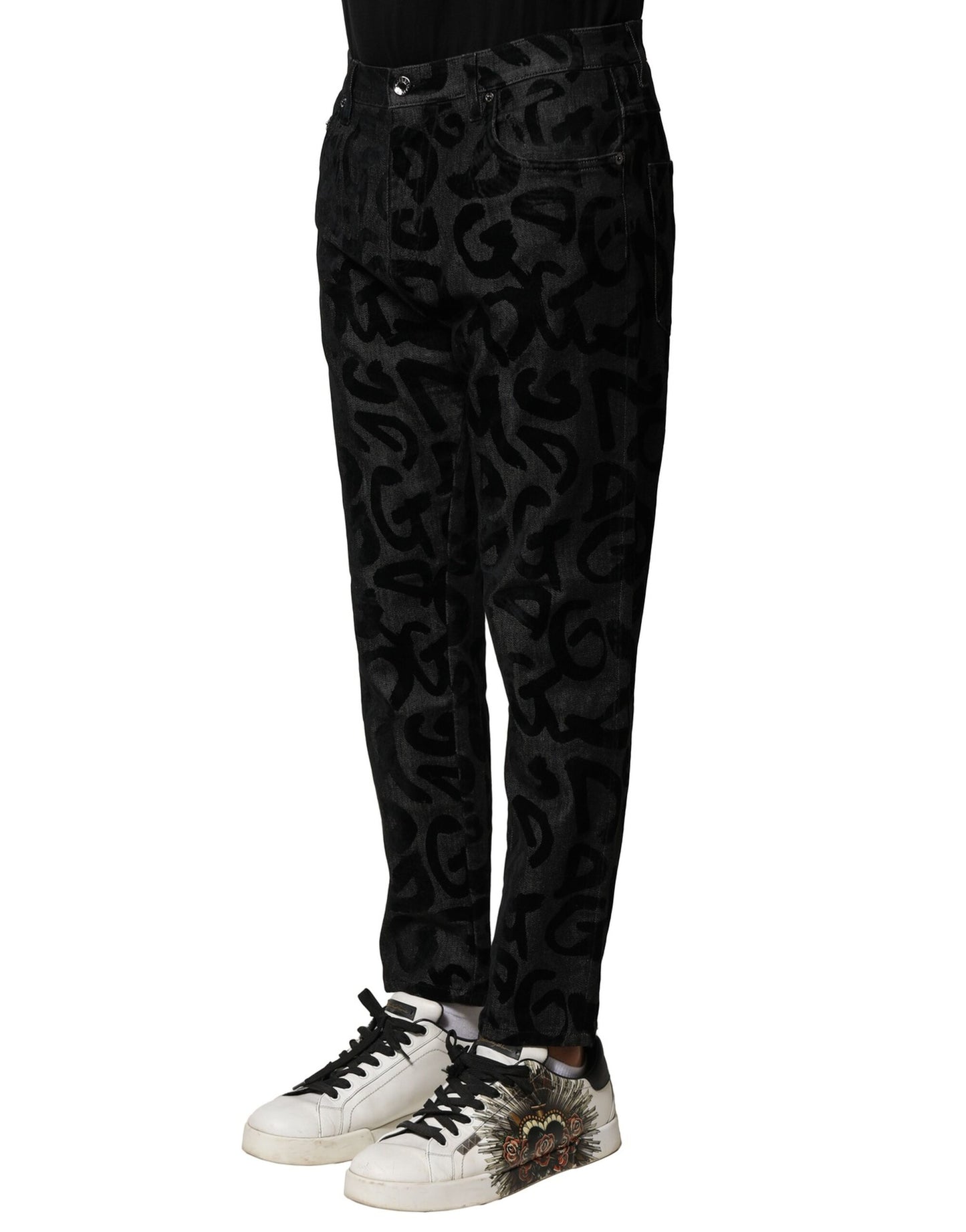 Dolce &amp; Gabbana Graue, gerade geschnittene Jeans aus Baumwolle mit DG-Logo für Herren