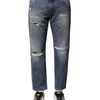 Dolce &amp; Gabbana – Blau verwaschene, zerfetzte Jeans im Straight Fit