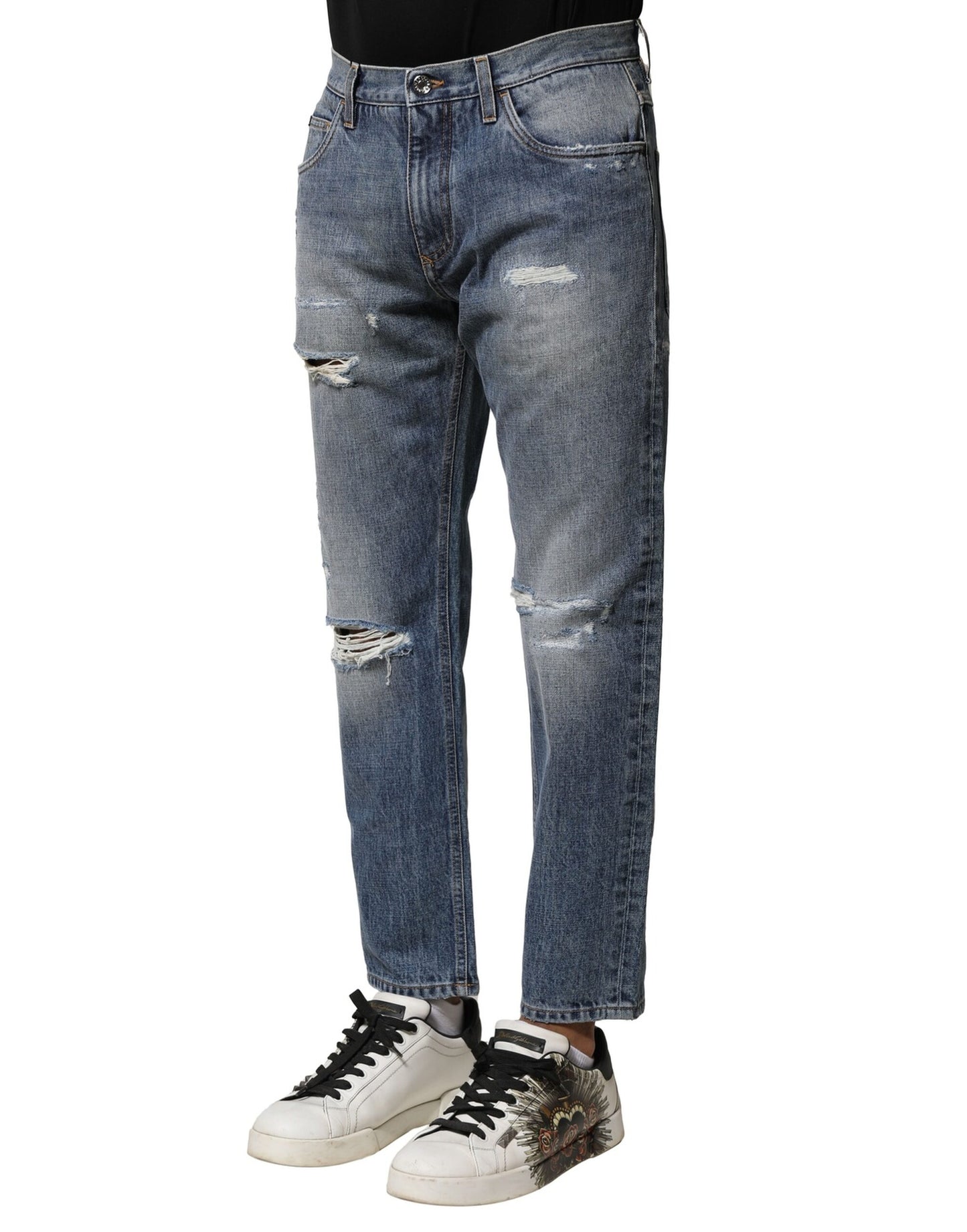 Dolce &amp; Gabbana – Blau verwaschene, zerfetzte Jeans im Straight Fit