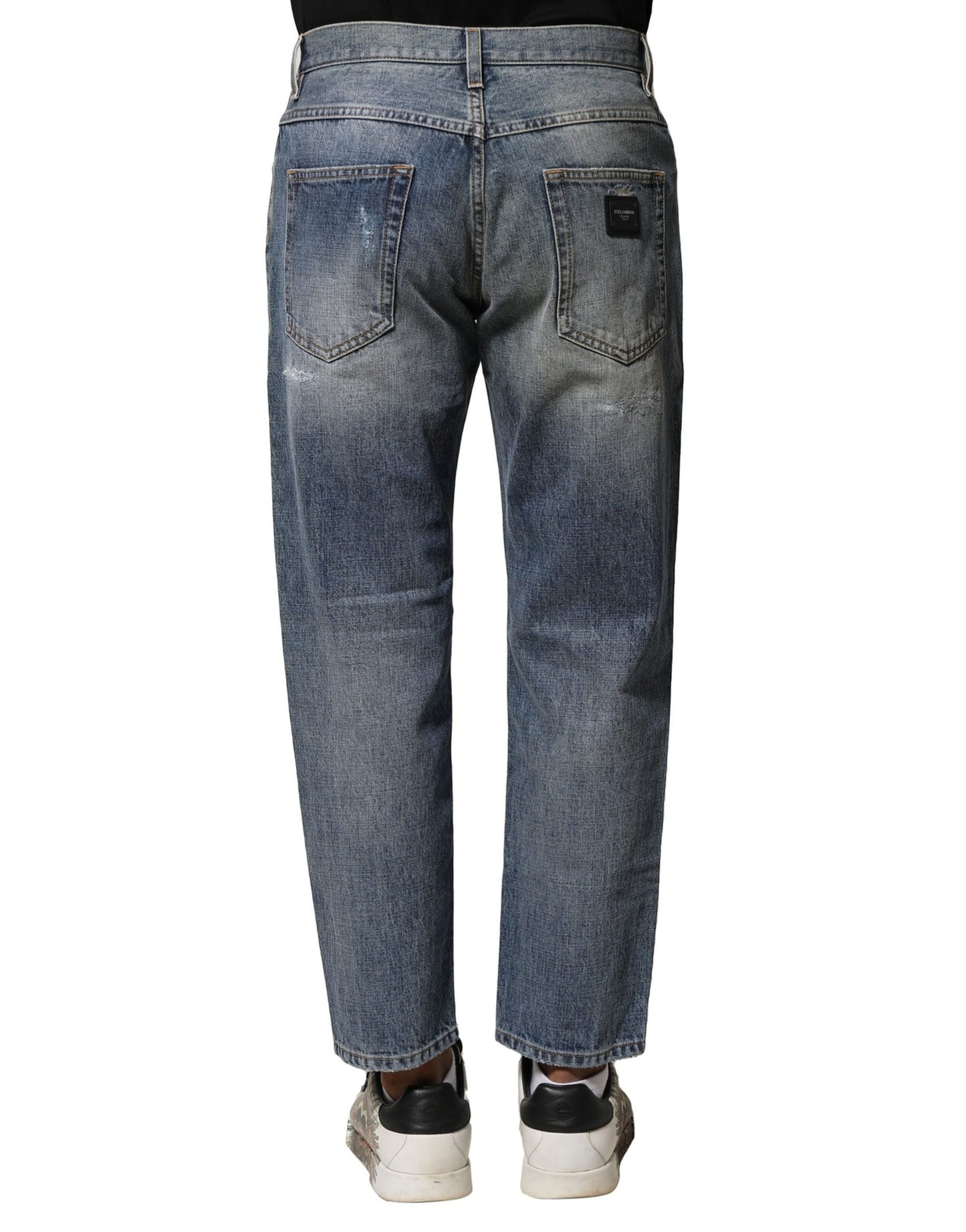 Dolce &amp; Gabbana – Blau verwaschene, zerfetzte Jeans im Straight Fit