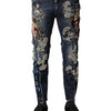 Dolce & Gabbana Blue Cotton Rhinestone Embellish Denim Jeans