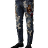 Dolce & Gabbana Blue Cotton Rhinestone Embellish Denim Jeans