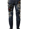 Dolce & Gabbana Blue Cotton Rhinestone Embellish Denim Jeans