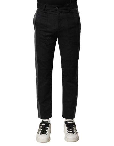 Dolce & Gabbana Black Gray Cotton Tapered Men Pants