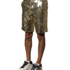 Dolce & Gabbana Gold Sequin Polyester Embellished Bermuda Shorts