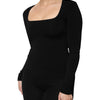 Dolce & Gabbana Black Square Neck Long Sleeves Pullover Top