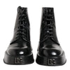 Dolce & Gabbana Black Leather Logo Ankle Boots Lace Up Shoes