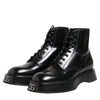 Dolce & Gabbana Black Leather Logo Ankle Boots Lace Up Shoes