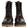 Dolce & Gabbana Brown Black Leather Boots Zipper Lace Up Shoes