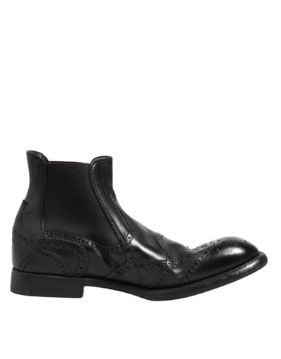 Dolce & Gabbana Black Leather Ankle Boots Slip On Shoes