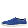 Dolce & Gabbana Blue Leather Lace Slip On Sneaker Shoes