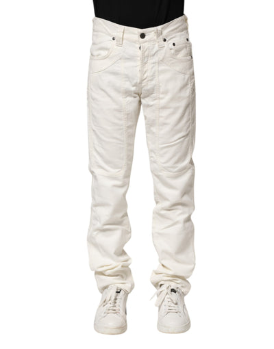 Jeckerson White Cotton Stretch Straight Fit Men Denim Jeans