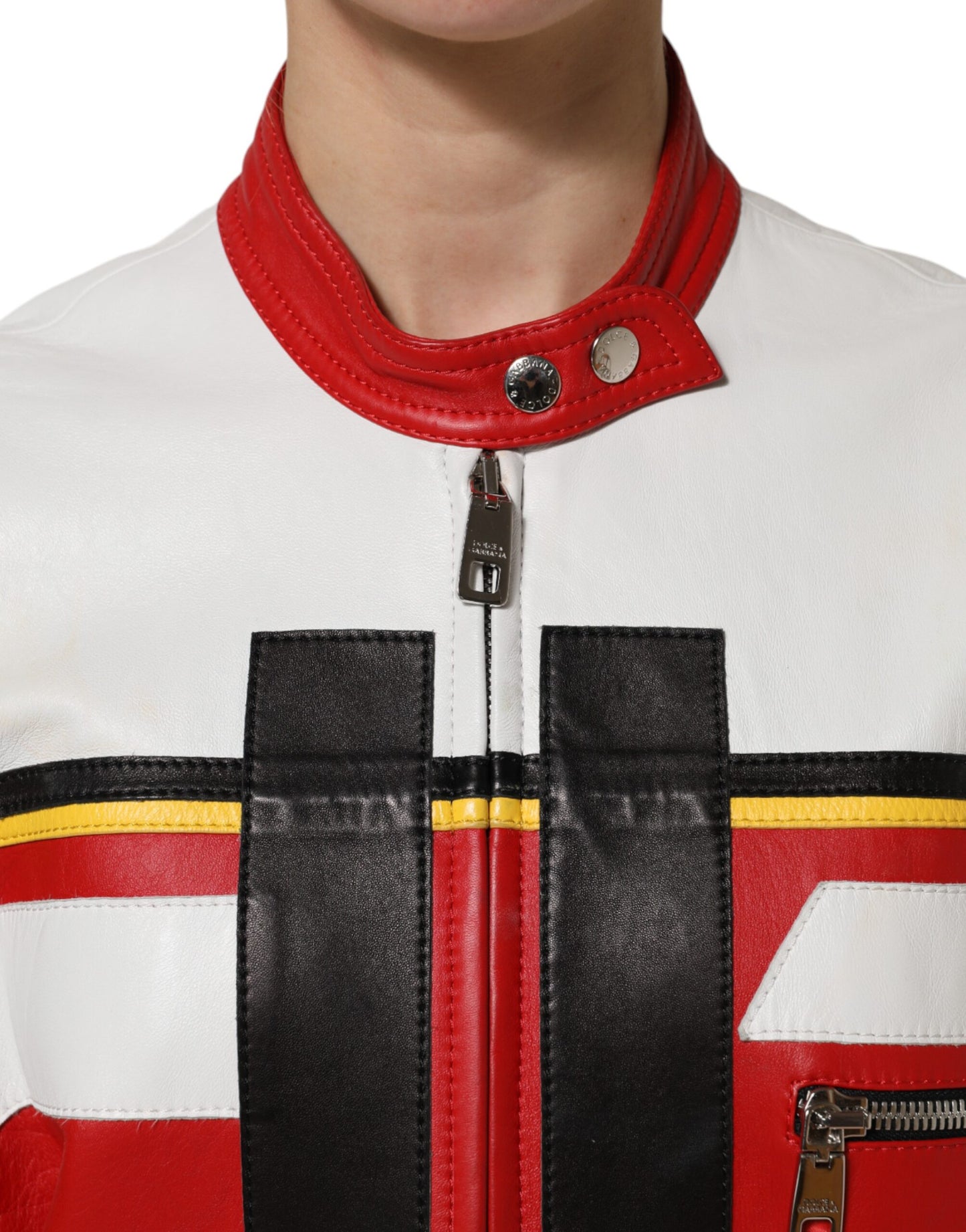 Dolce & Gabbana Multicolor Leather Biker Full Zip Coat Jacket