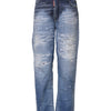 Dsquared² Blue Tattered Cotton Mid Waist Straight Denim Jeans